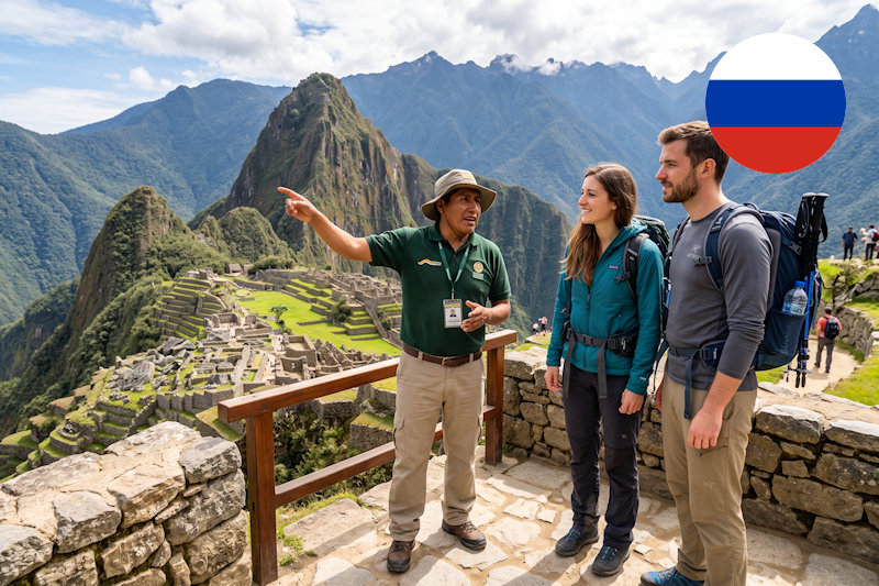 Guía en Machu Picchu en ruso